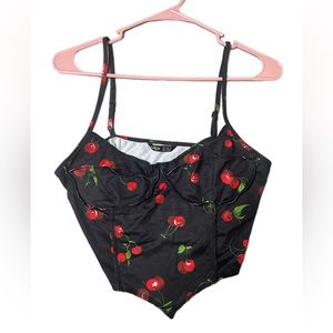 SHEIN Seam Front Asymmetrical Hem Cherry Print Cami Top